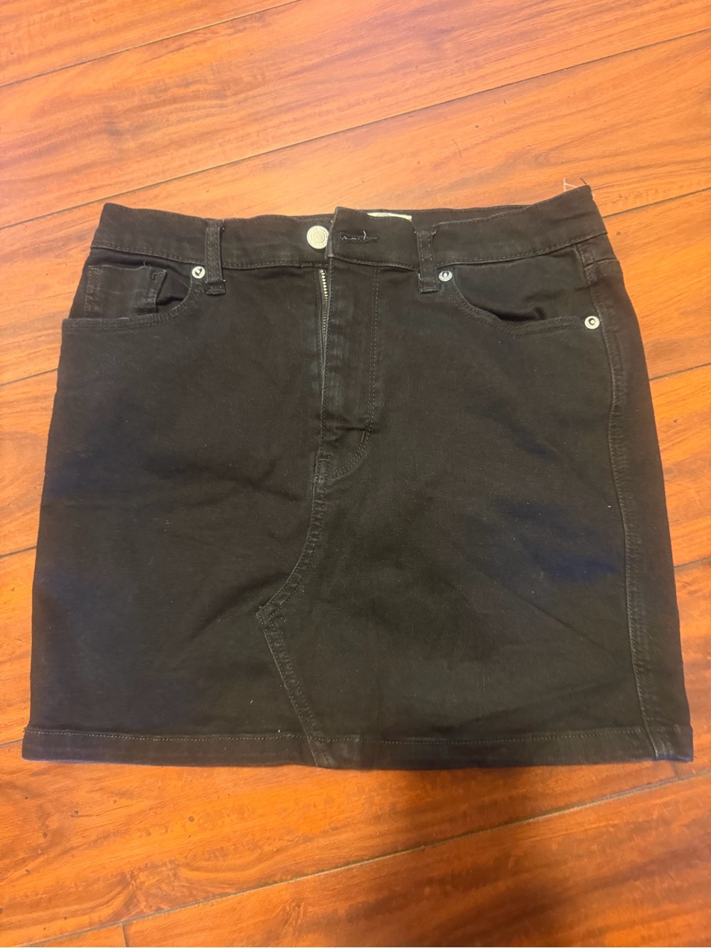 We‎ The Free Black Denim Mini Skirt with Front Zip